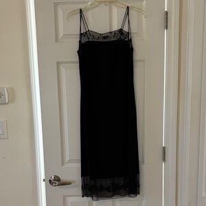 Elegant Black Slip Dress with Sheer Floral Detail